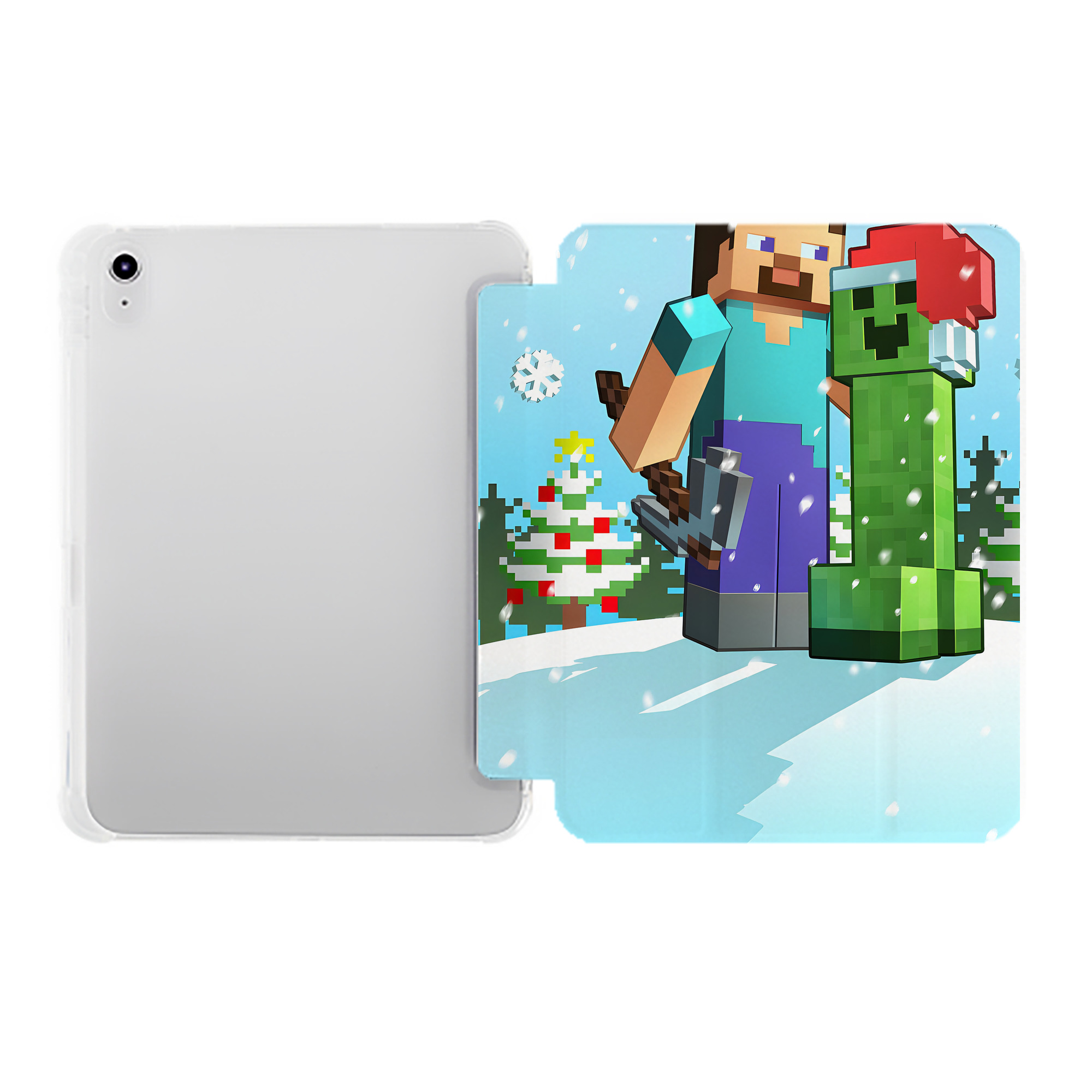 （画像用） マインクラフト ブロックの世界 Minecraft MC Block world IPad ケース ペン収納付き 三つ折りスタンド PUレザー×シリコン 対応機種9.5/10.5/10.9インチ